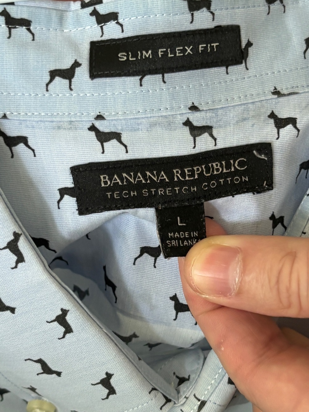 Banana Republic Light Blue Button-Down Shirt with Dog Print